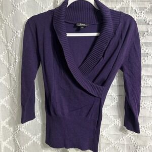Purple 3/4 sleeve sweater with wrap detail
